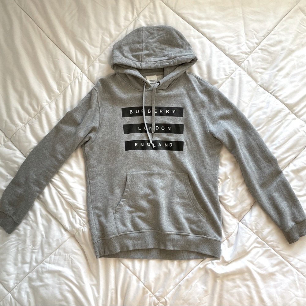 Burberry Men’s Logo Tape Printed Cotton Knit Hoodie